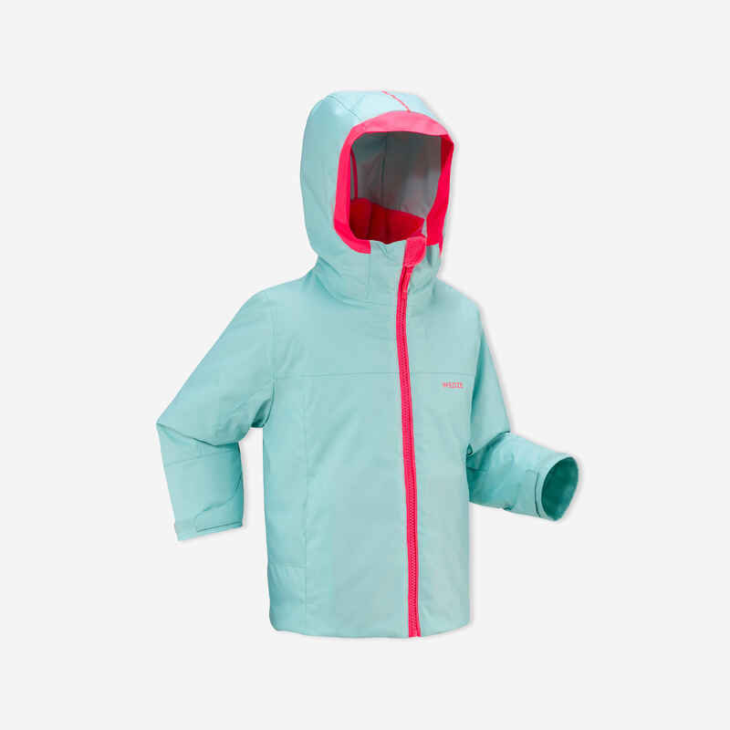 KIDS’ WARM AND WATERPROOF SKI JACKET 500 PULL'N FIT TURQUOISE