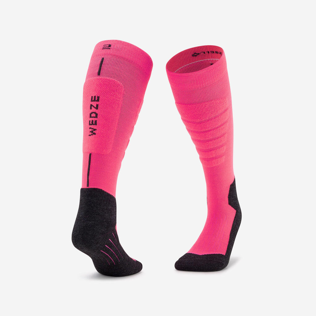 Adult Ski and Snowboard Socks 100 Plus - Black, Neon Pink and Black