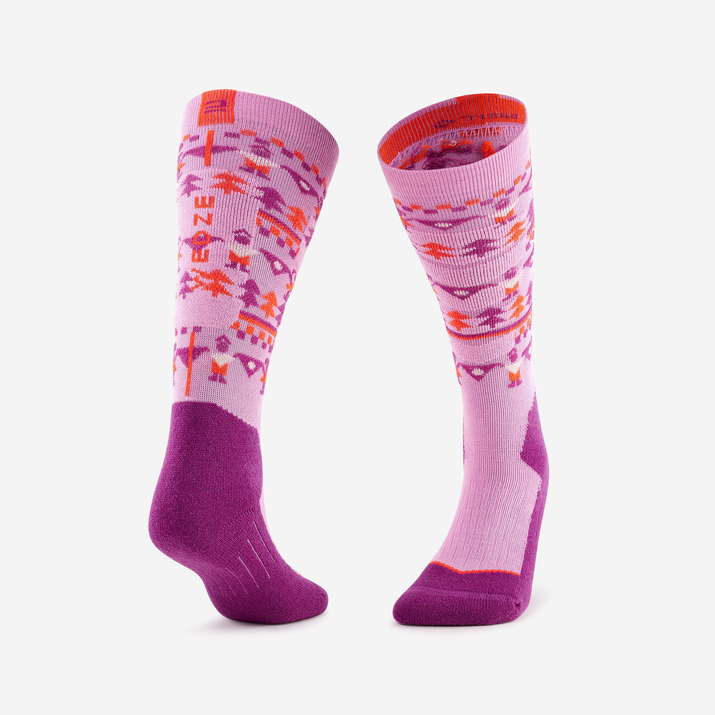 chaussettes de ski et snowboard enfant 100 - motifs roses - wedze