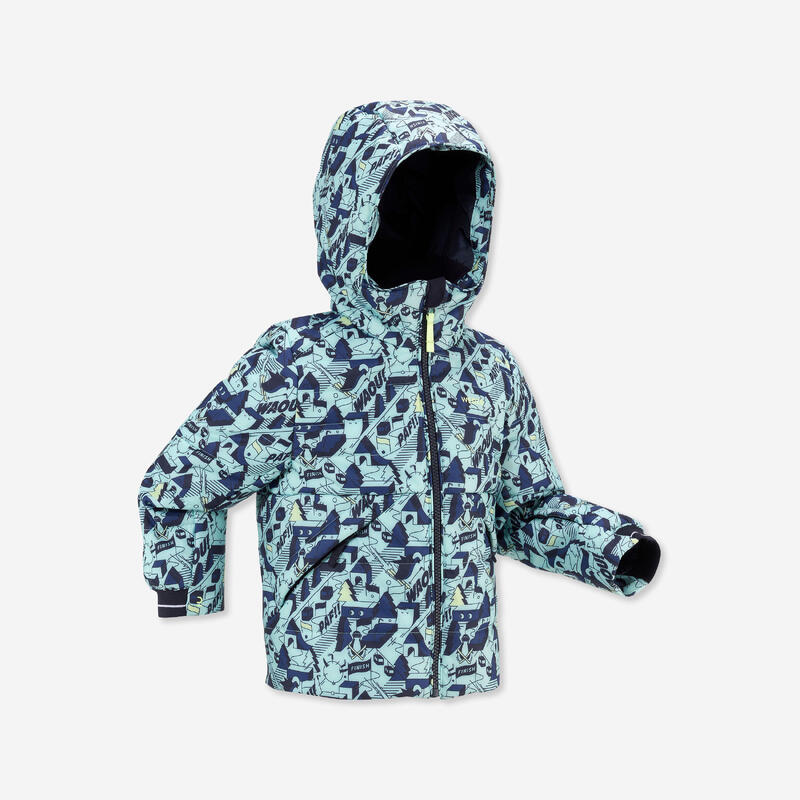 Kids’ extra warm, waterproof padded ski jacket 100 Warm - Blue Pattern