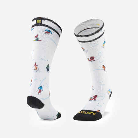 Vaikiškos slidinėjimo ir snieglenčių kojinės „100“, su slidininkų piešinukais
