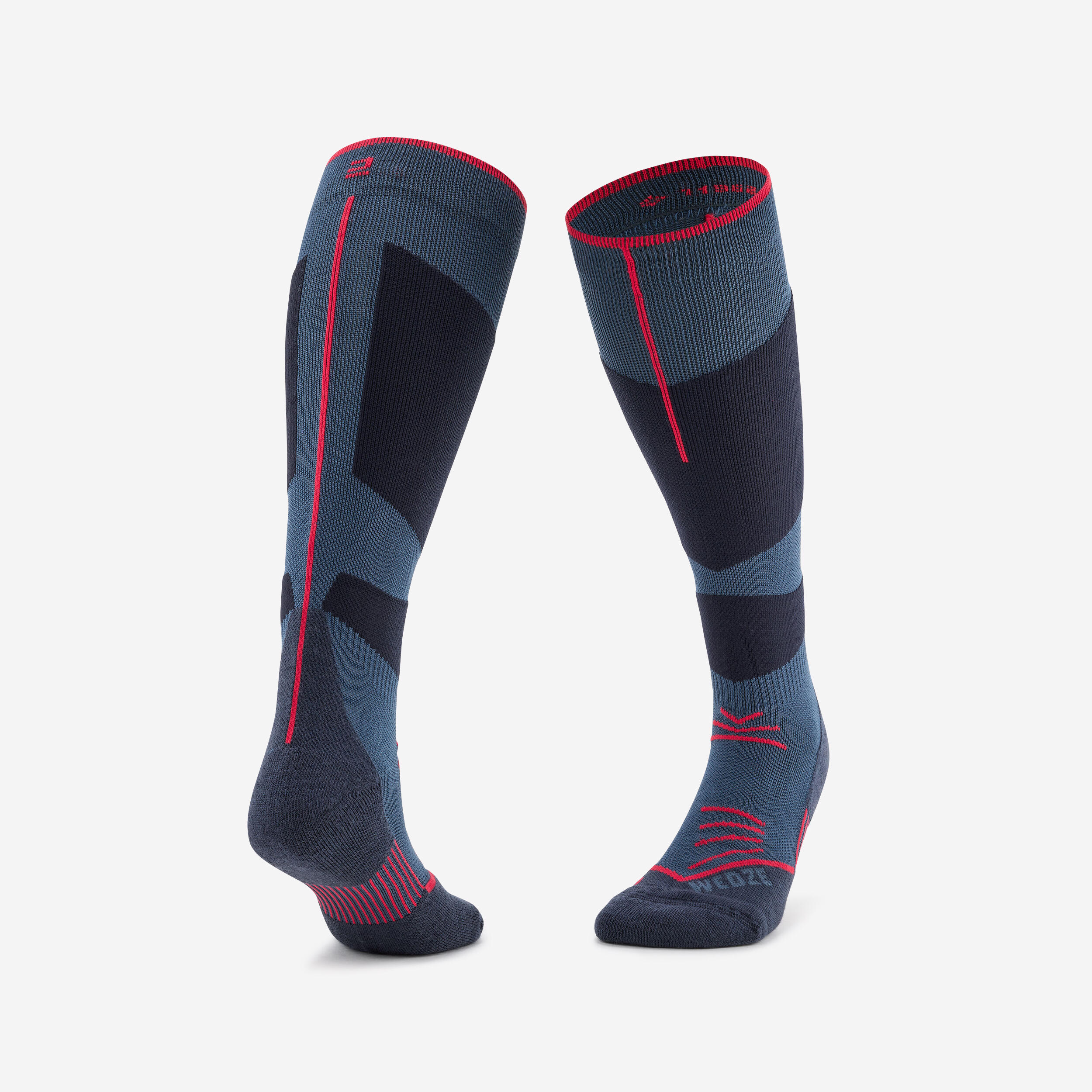 ADULT SKI SOCKS - 500 - NAVY BLUE RED 1/8