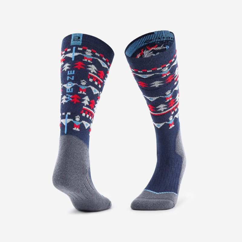 CHAUSSETTES DE SKI ET SNOWBOARD ENFANT 100 - MOTIFS BLEUS