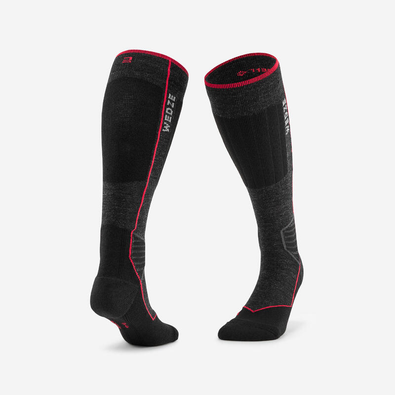 成人單／雙板羊毛滑雪襪 900 WOOL－黑色