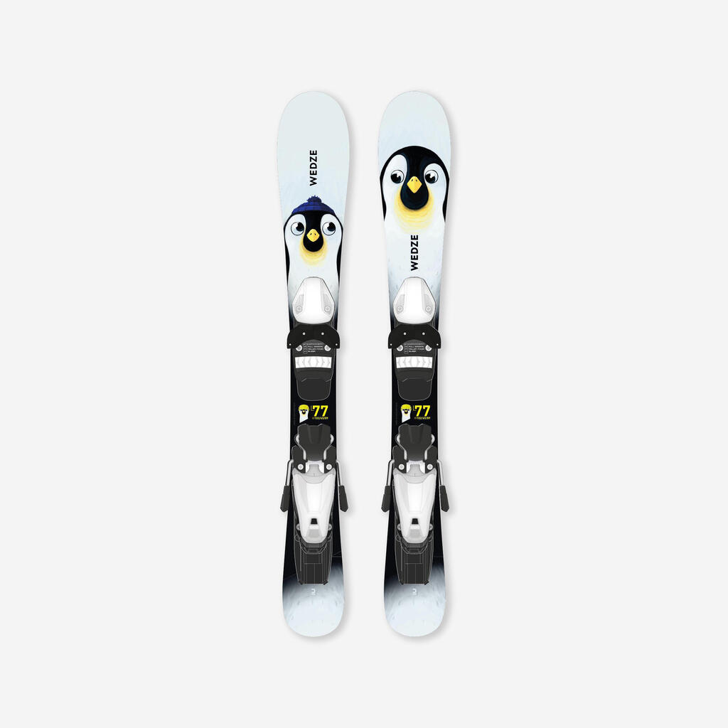 Bērnu kalnu slēpošanas slēpes ar stiprinājumiem “Boost 100”, ar pingvīna motīvu