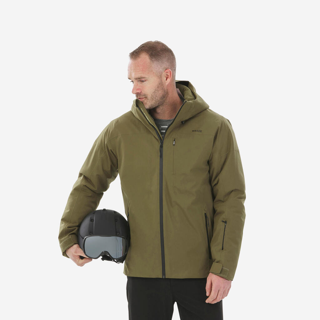 Veste de ski chaude et imperméable homme, 500 kaki