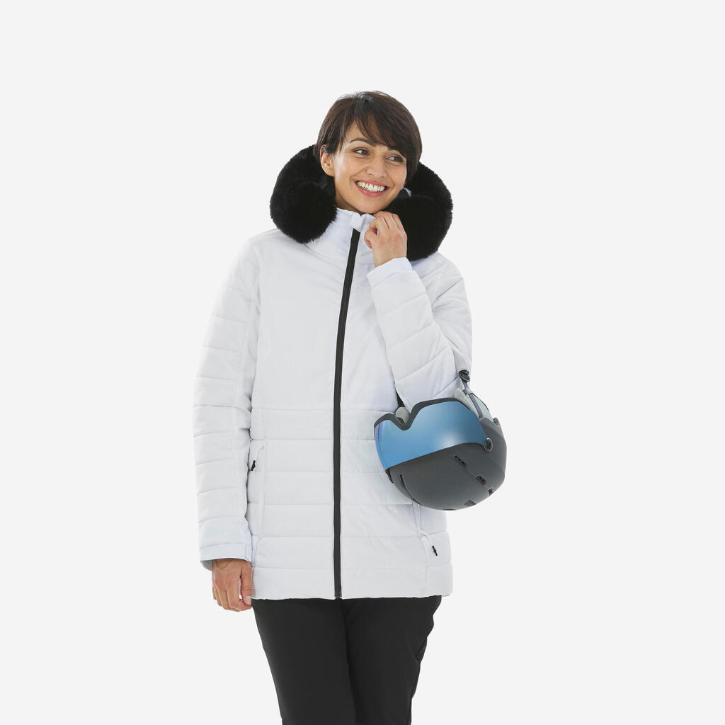 Women’s Mid-Length Warm Ski Jacket 100 - White