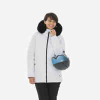 מעיל סקי לנשים באורך בינוני דגם 100 - לבן