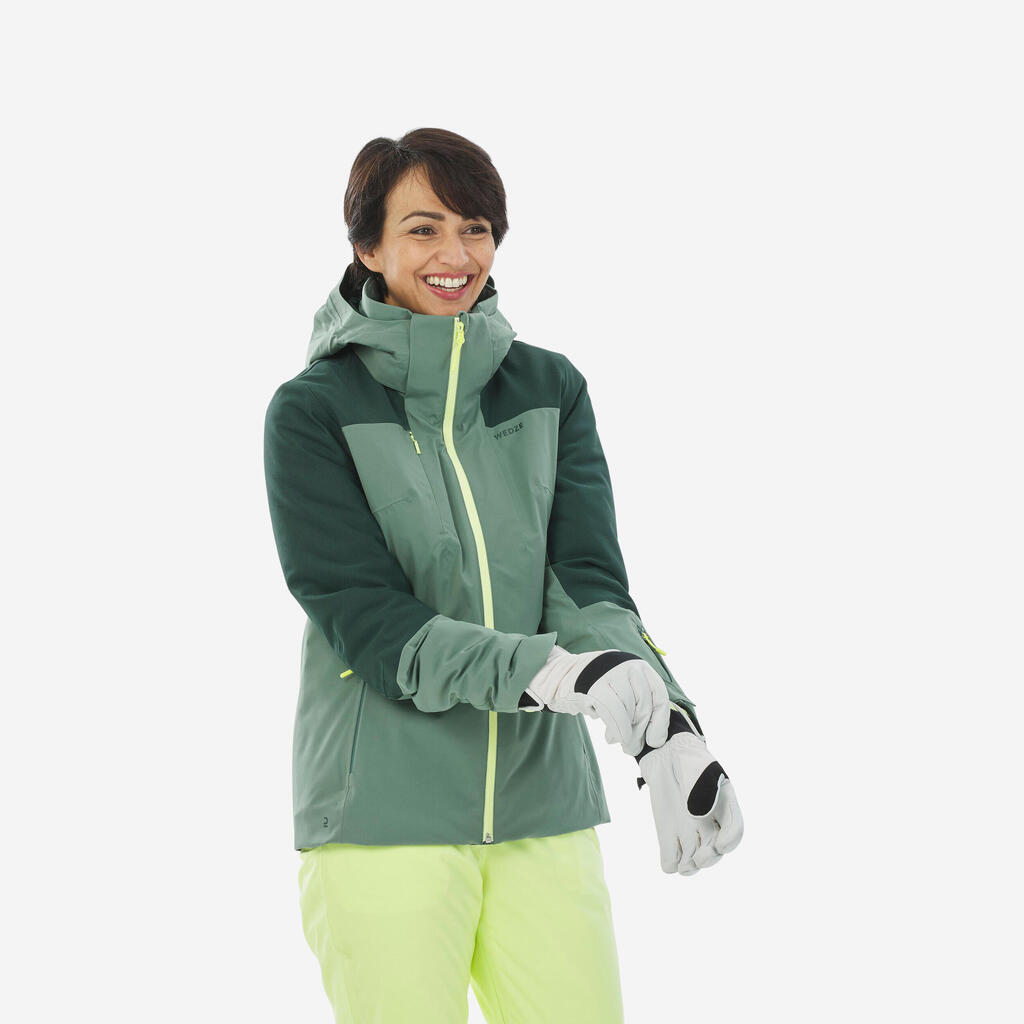 Sieviešu slēpošanas jaka “500 Sport”, balta/tumši zila/brūna
