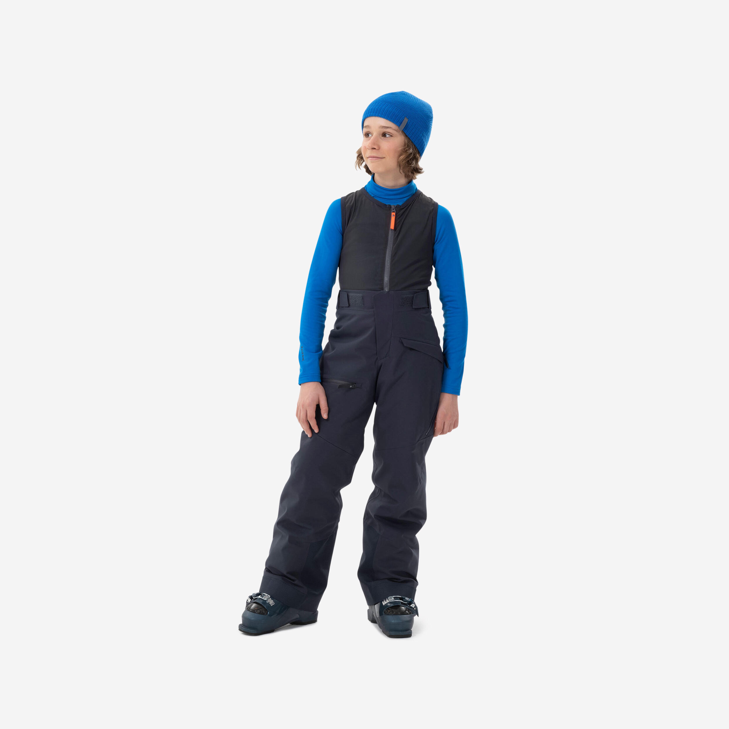WEDZE KIDS’ SKI TROUSERS WITH BACK PROTECTOR - FR900 - NAVY BLUE