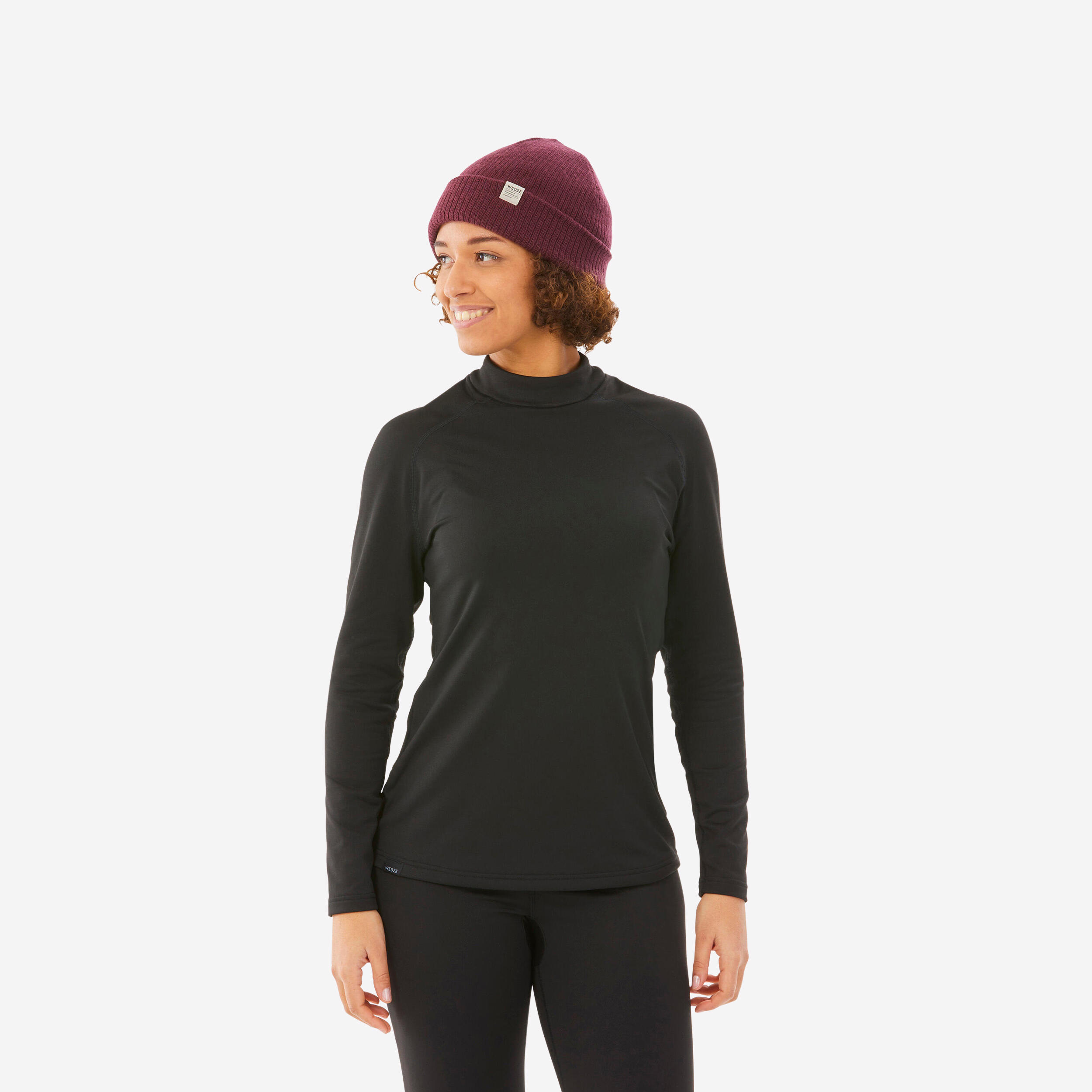 Women's 900 Merino wool seamless thermal base layer ski top - grey/pink  WEDZE