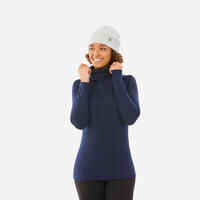 Women's Warm, Breathable Turtleneck Thermal Skiing Base Layer 500 - Navy