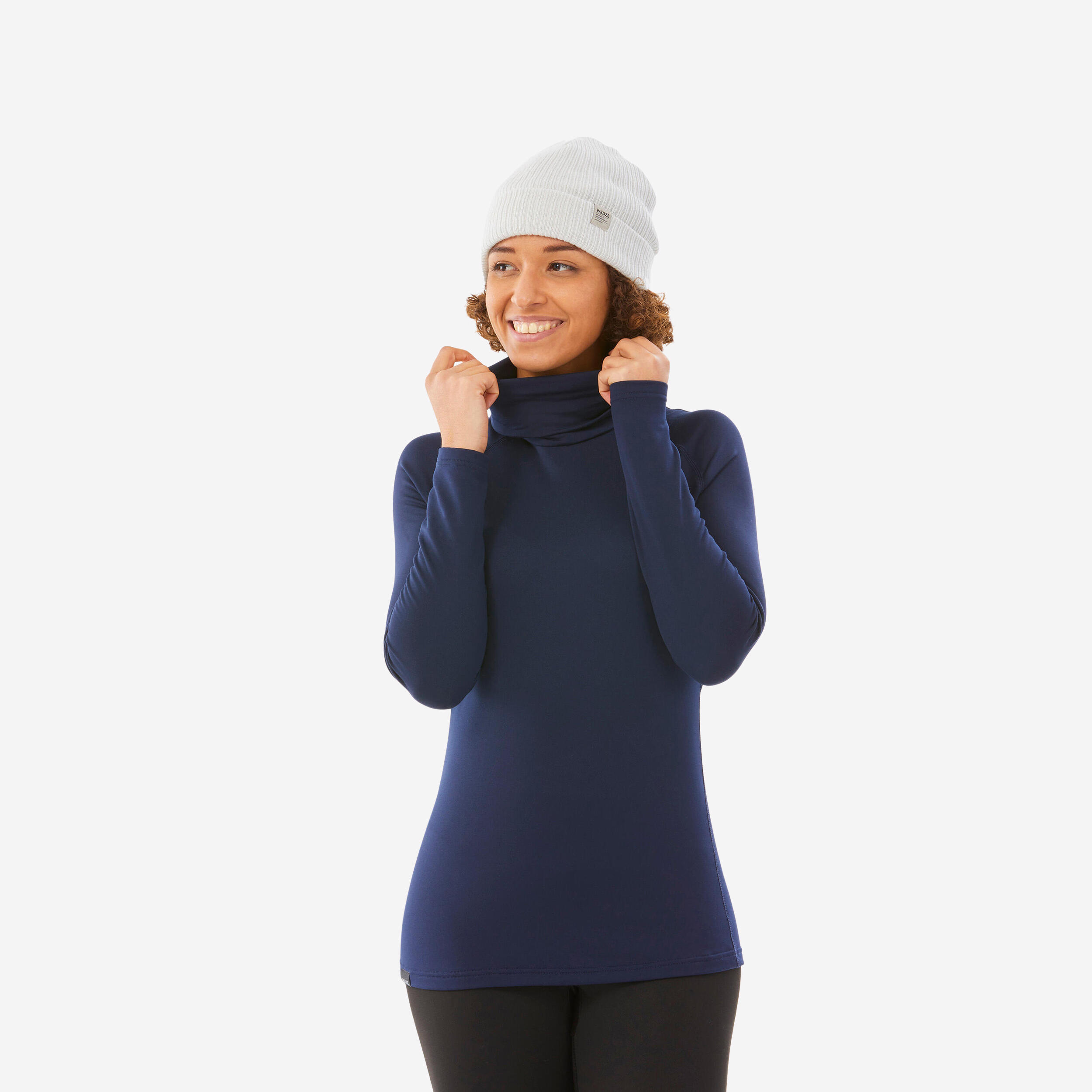 Women’s Warm, Breathable Turtleneck Ski Base Layer BL 500 - Navy Blue