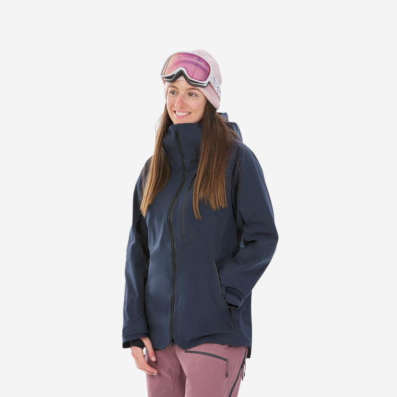 Veste de ski chaude et respirante femme, FR 500 bleu marine