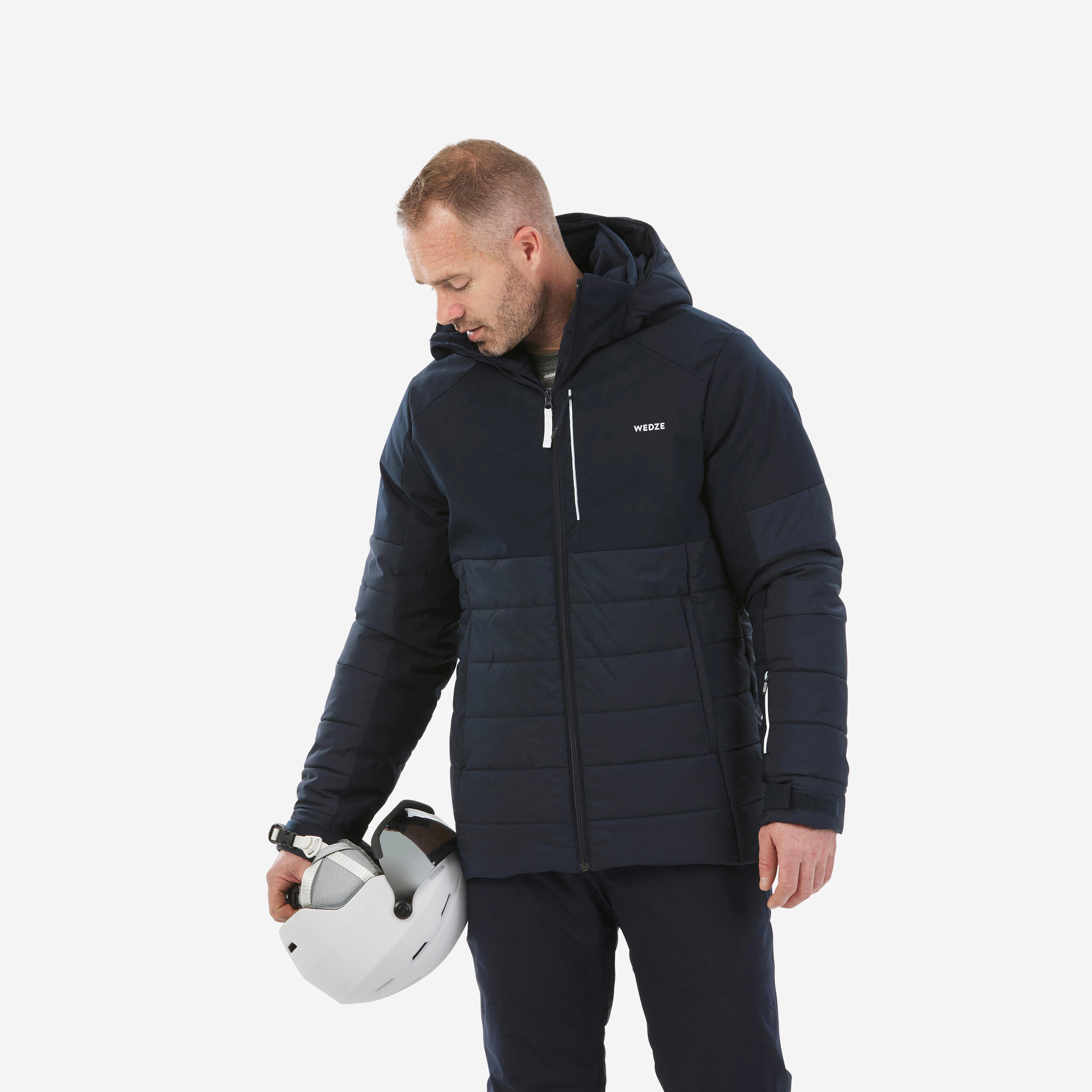 Men's Fleece Merino Wool Ski Jacket - 500 Warm - Navy/White - Decathlon