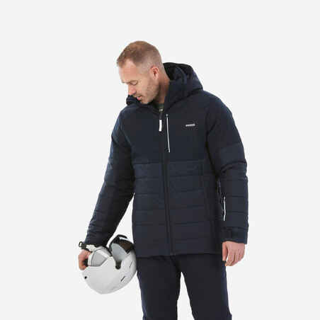 Men's Mid-Length Warm Ski Jacket 100 Navy Blue