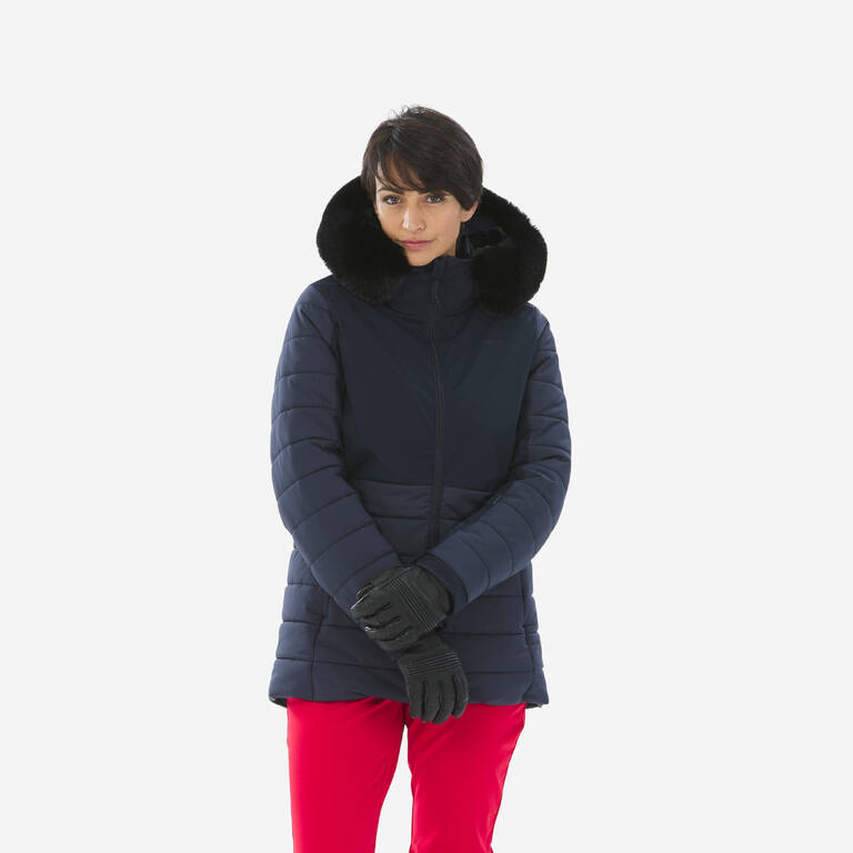 Women’s Mid-Length Warm Ski Jacket 100 - Navy Blue