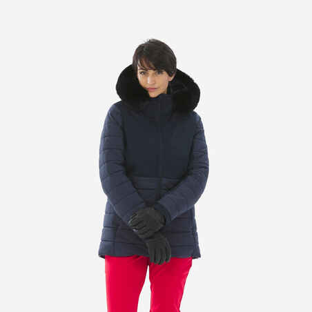 Γυναικείο, ζεστό μπουφάν σκι μεσαίου μήκους 100 - Μπλε μαρίν