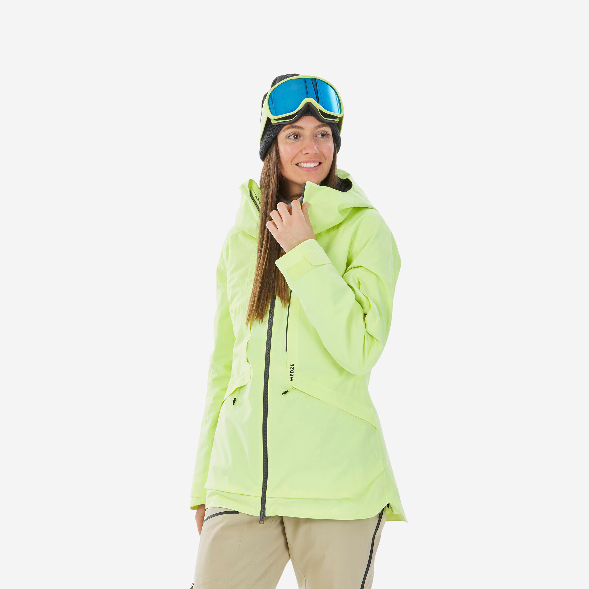 WOMEN'S SKI JACKET FR100 - NEON YELLOW