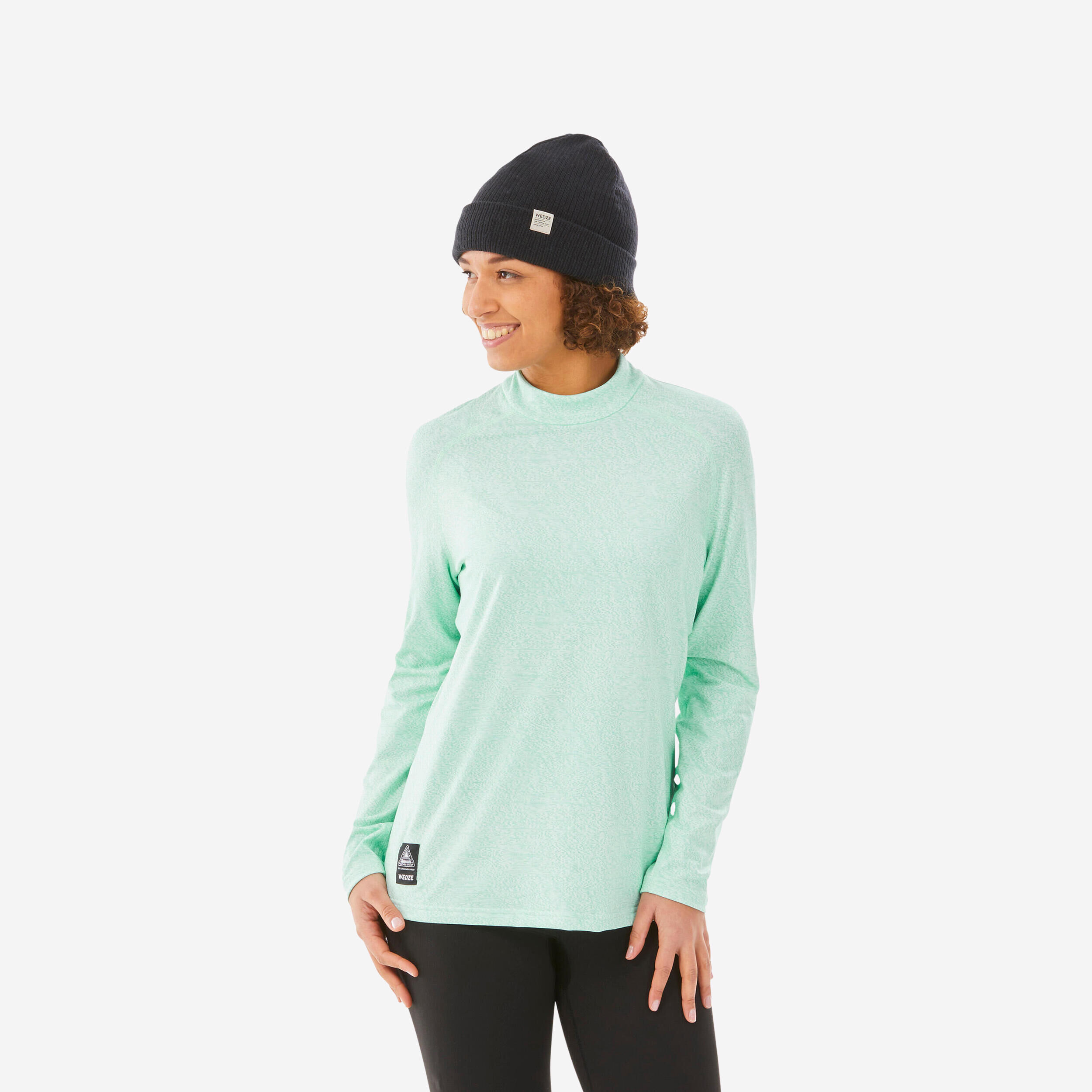 WEDZE Women's BL 500 thermal base layer relaxed-fit ski top - Green design