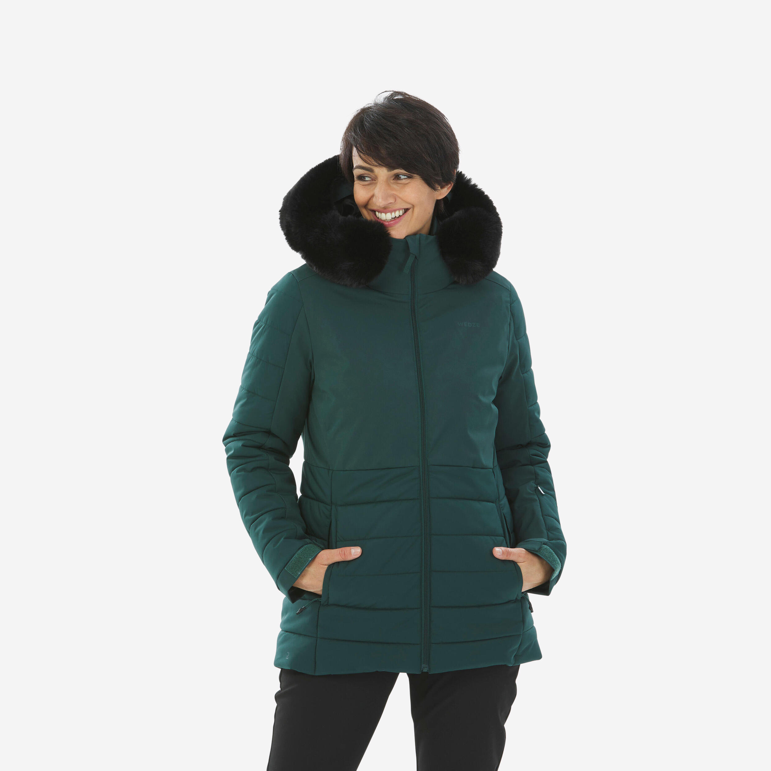 Women's mid-length warm ski jacket 100 - green