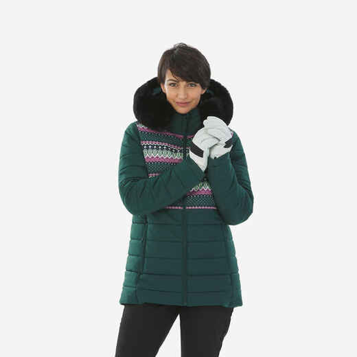 
      Women's Mid-Length Warm Ski Jacket - 100 Patterned
  