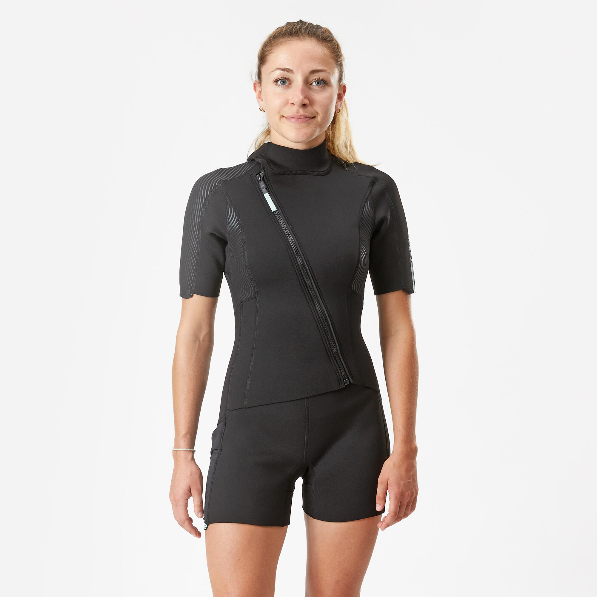 Women's 2 mm neoprene shorty wetsuit with diagonal front zip Easy 2/13
