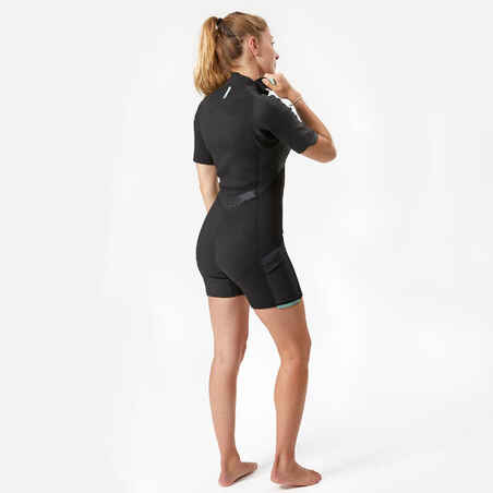 Women's 2 mm neoprene shorty wetsuit with diagonal front zip Easy