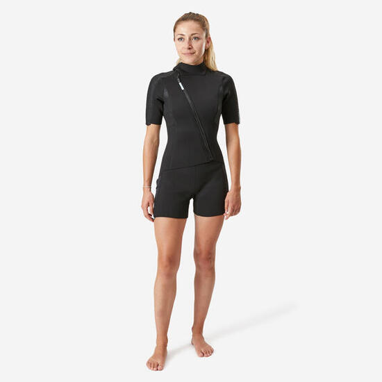 Neopren Shorty Schnorcheln Damen mit schrägem Frontzip 2 mm Easy