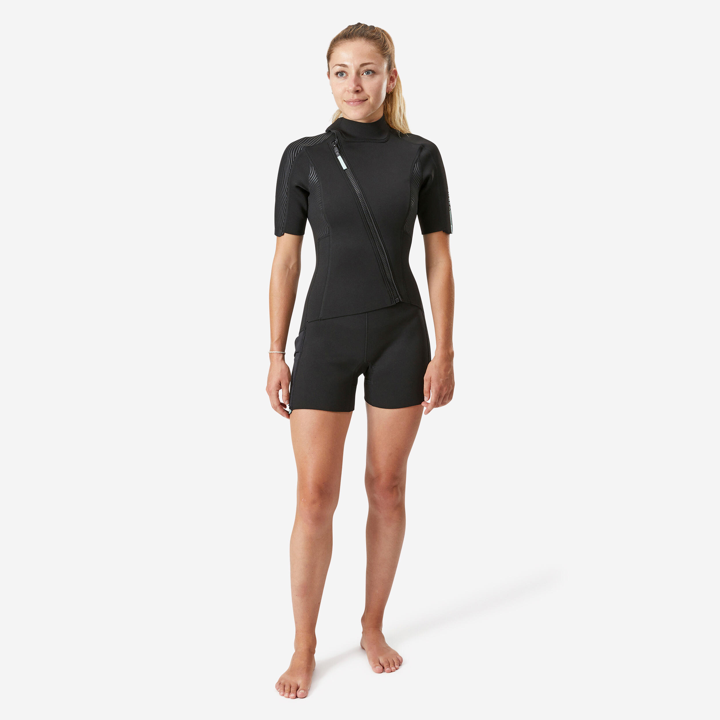 shorty neoprene 2mm easy avec fermeture diagonale femme frontzip - subea