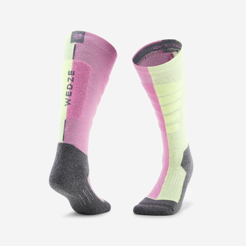 Calze termiche sci bambina 100 rosa/verde