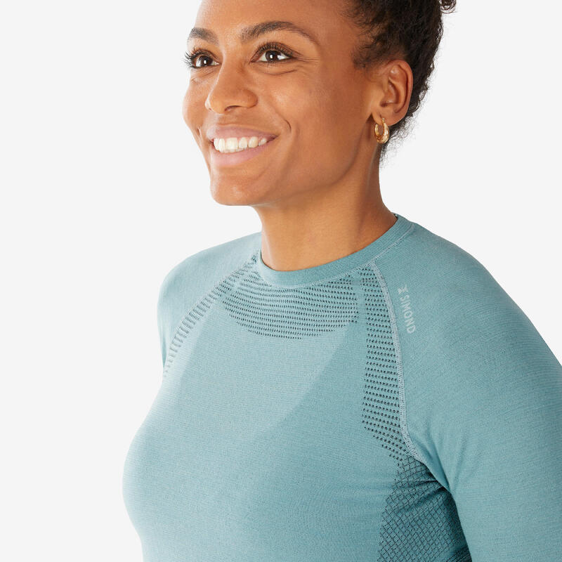 Naadloos damesshirt met lange mouwen voor bergsport wol