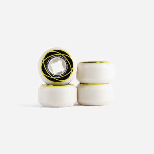 
      Pack of 4 Skateboard Wheels WH500 Ivory Colour, Conical Shape, Size 52 mm, 101A.
  