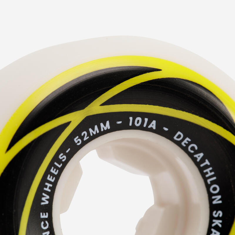 JEU DE 4 ROUES DE SKATE WH500 COULEUR IVOIRE FORME CONIQUE TAILLE 52mm, 101A.