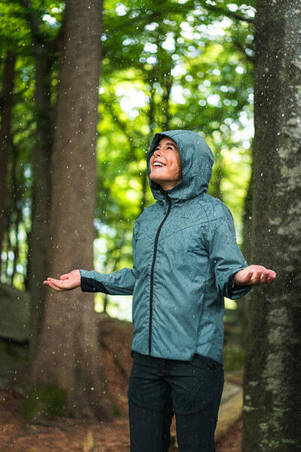 Jaket Hiking Anak MH500 Waterproof  7-15 Tahun - Hijau 