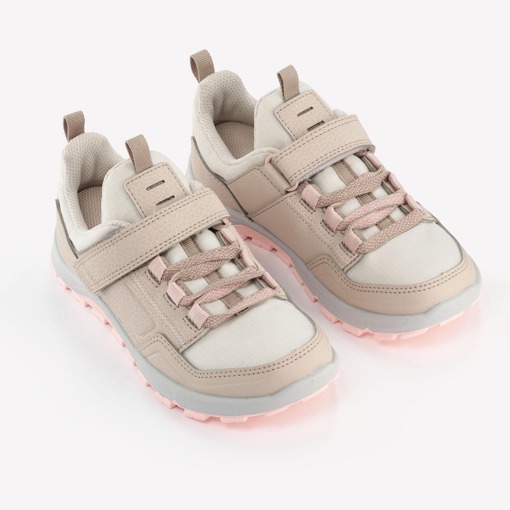 Wanderschuhe Kinder Gr. 28–34 niedrig Klettverschluss Wandern - NH500 beige/rosa