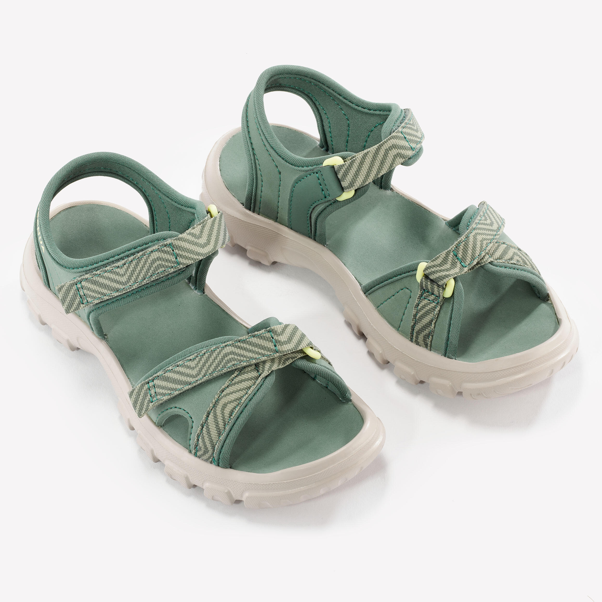 Kids’ hiking sandals with riptab, UK sizes 7 to 12.5, NH100 - Green