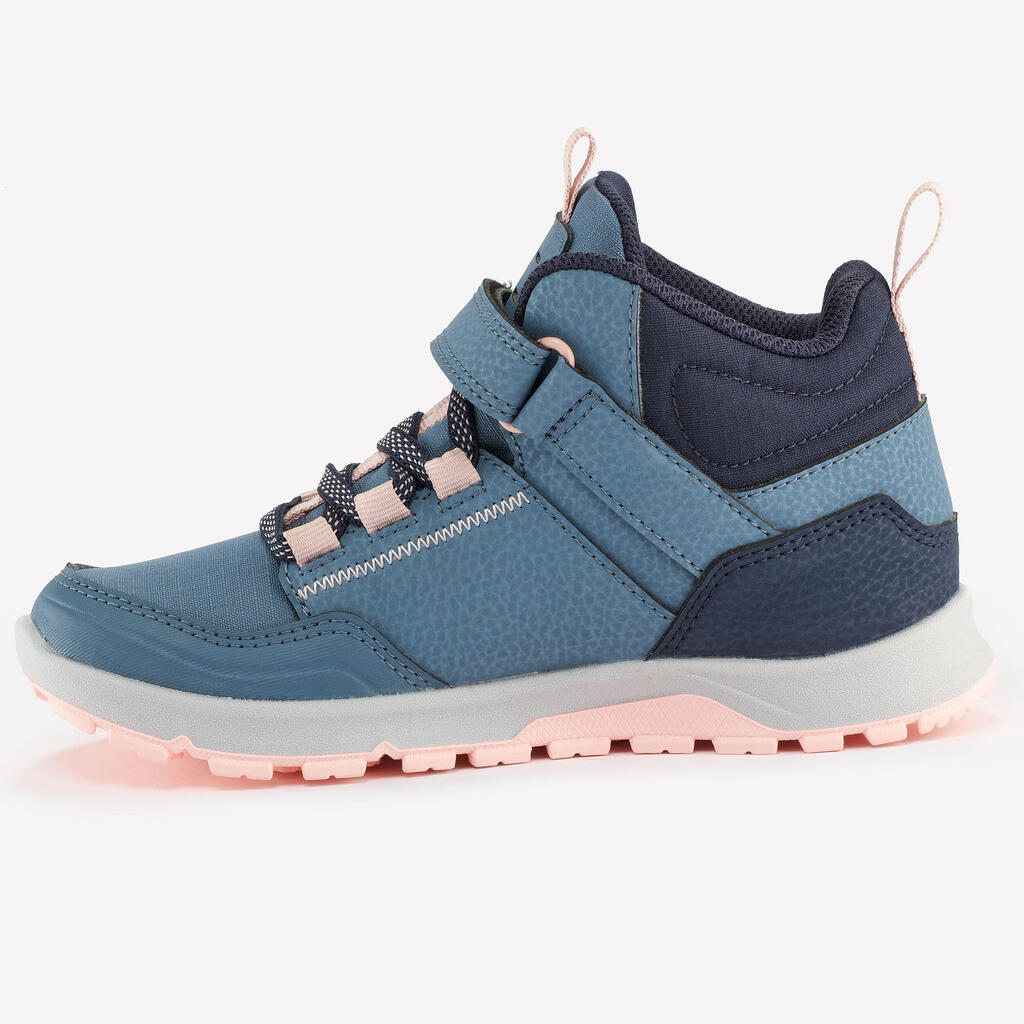 Chaussures de randonnée mid déperlantes à scratch 28 au 34 enfant, NH500 bleu