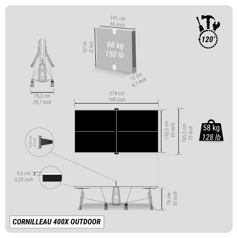 Tafeltennistafel voor free tafeltennis 400X outdoor grijs