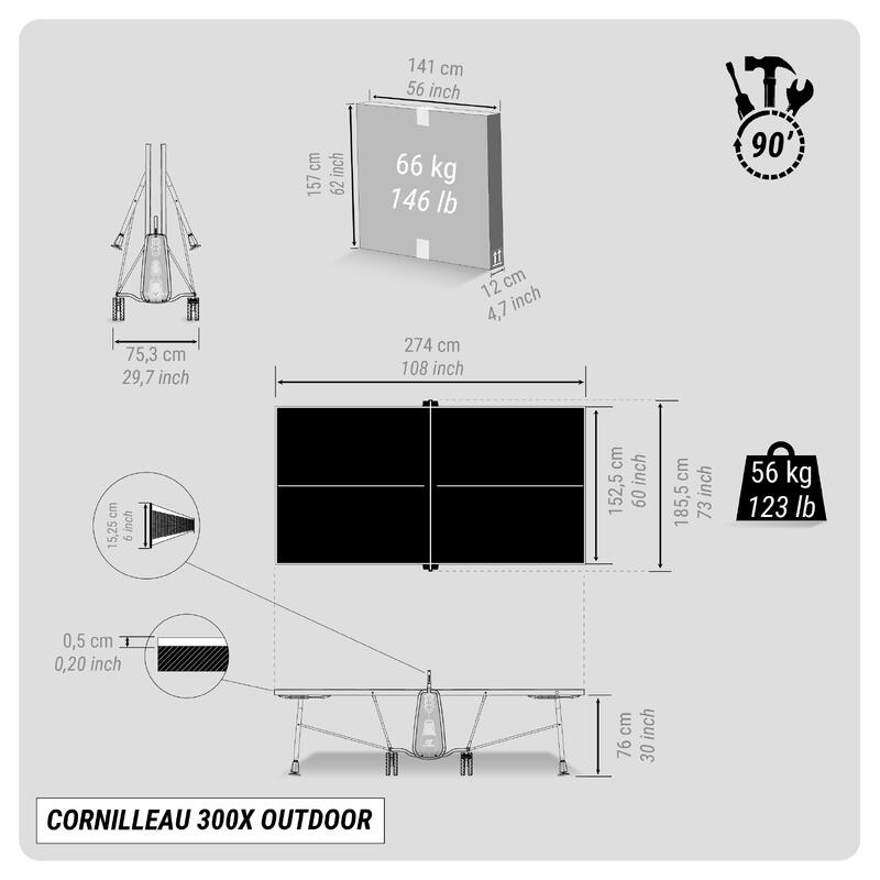 OUTDOOR TAFELTENNISTAFEL 300X GRIJS