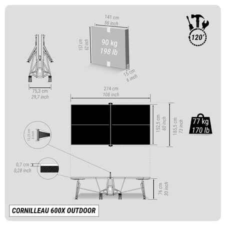 Outdoor Table Tennis Table 600X - Black