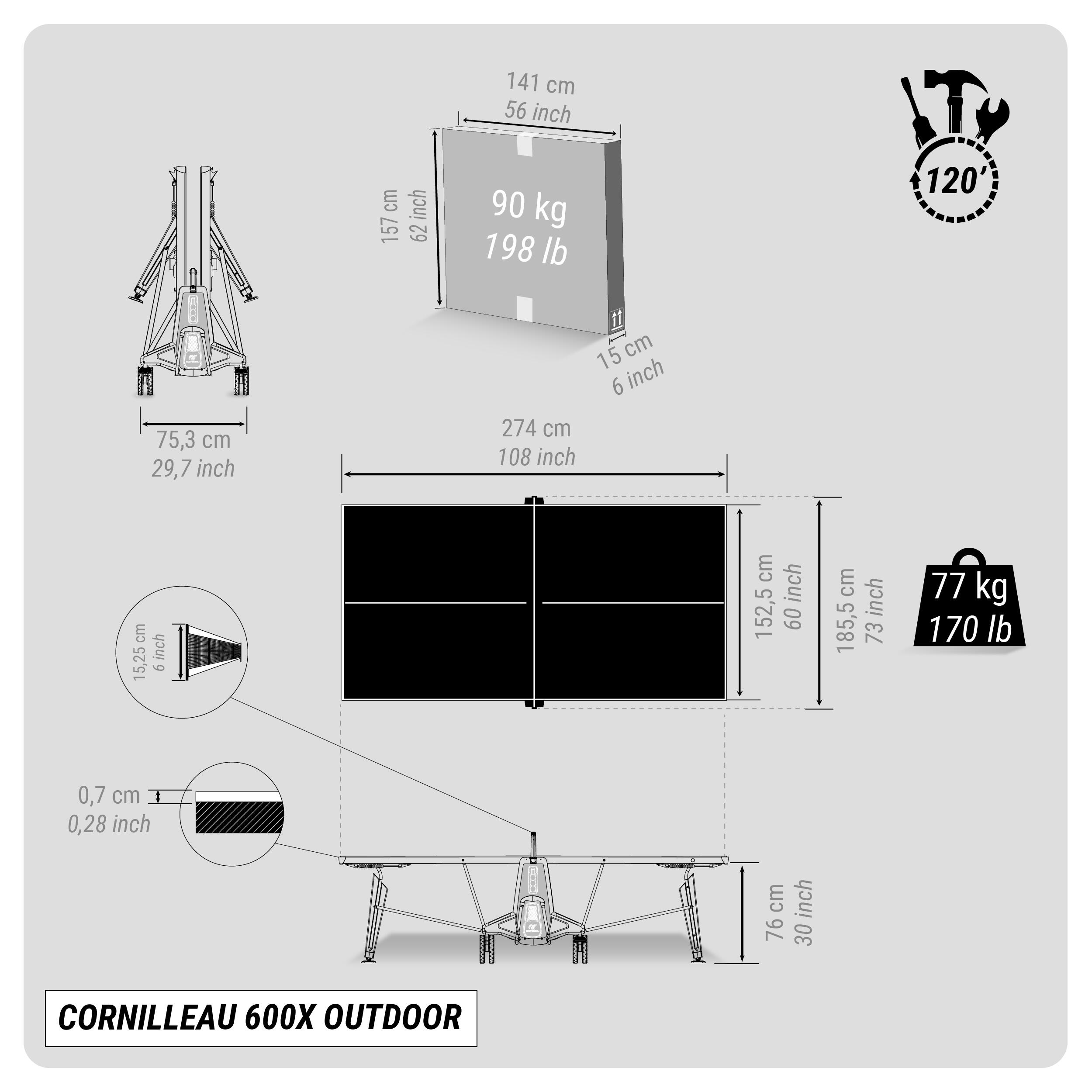 Outdoor Table Tennis Table PPT 600X - Grey 3/22