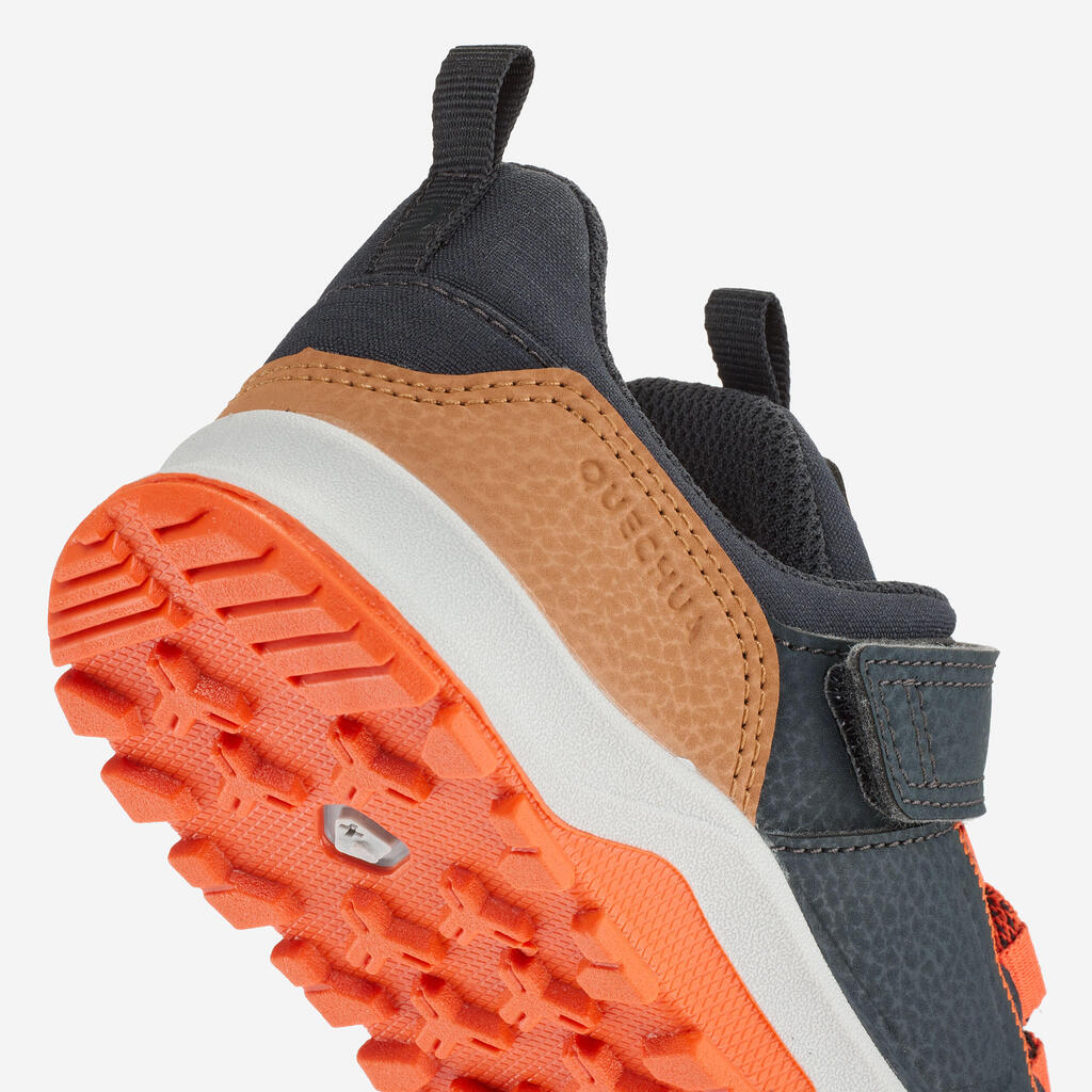 Detská nízka turistická obuv so suchým zipsom NH500 28-34 modro-oranžová