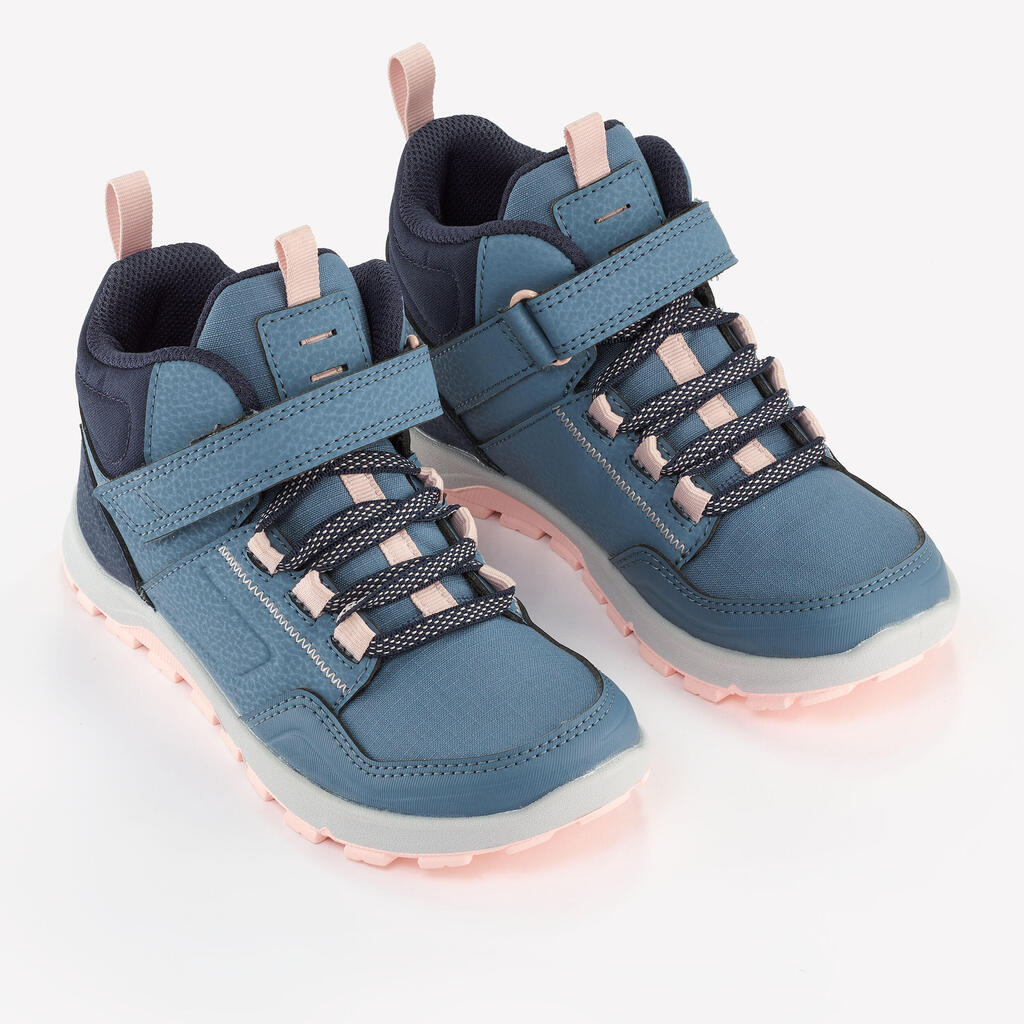 Chaussures de randonnée mid déperlantes à scratch 28 au 34 enfant, NH500 bleu