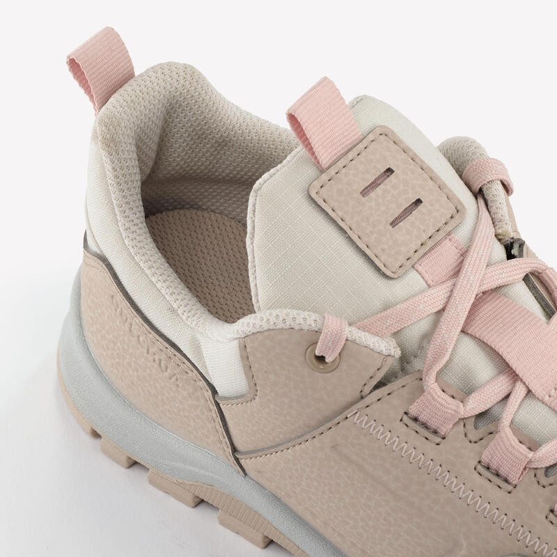 Lage wandelschoenen kinderen NH500 low vetersluiting beige/roze maat 35 tot 38