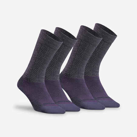Čarape za planinarenje po snijegu SH500 tople srednje visoke 2 para ljubičaste
