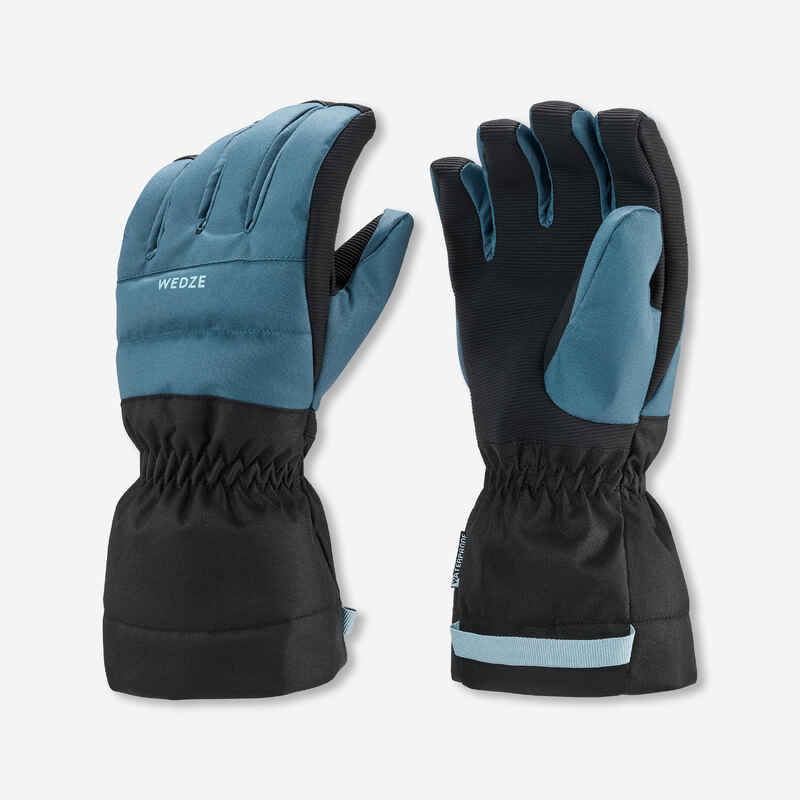 KIDS’ WARM AND WATERPROOF SKI GLOVES 500 DENIM BLUE