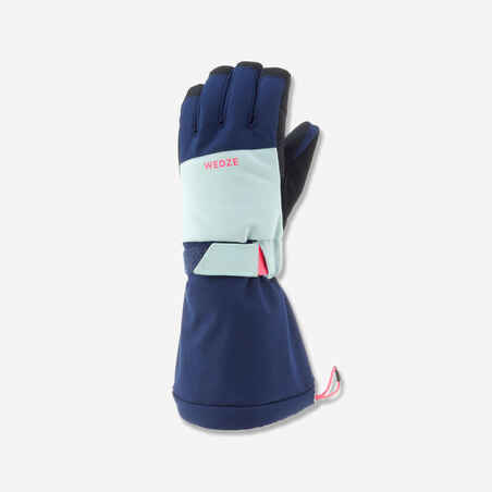 Skijaške rukavice 550 tople i vodootporne dječje plavo-ružičaste