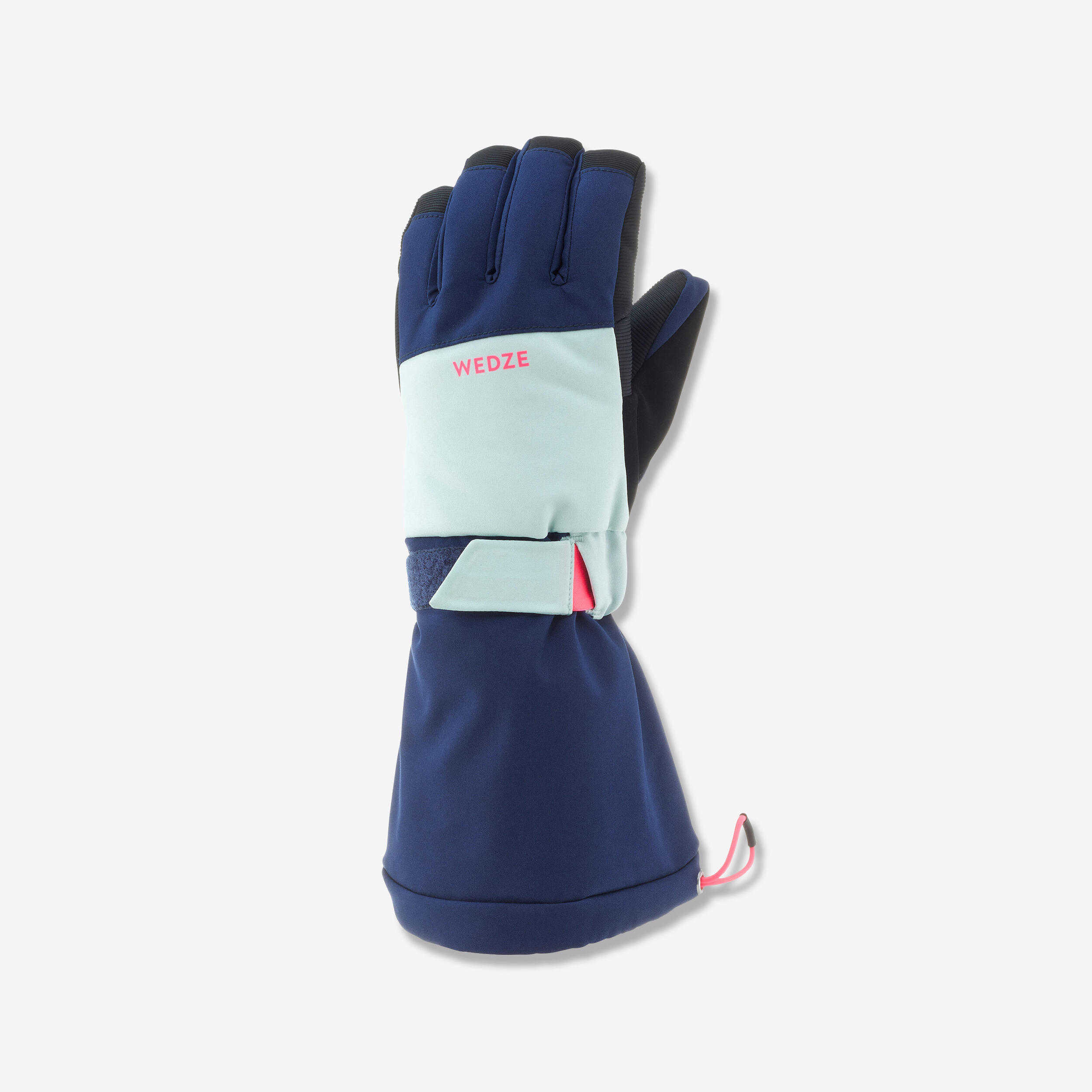 gants de ski enfant chauds et impermeables 550 marines/bleus ciel/roses fluo - wedze
