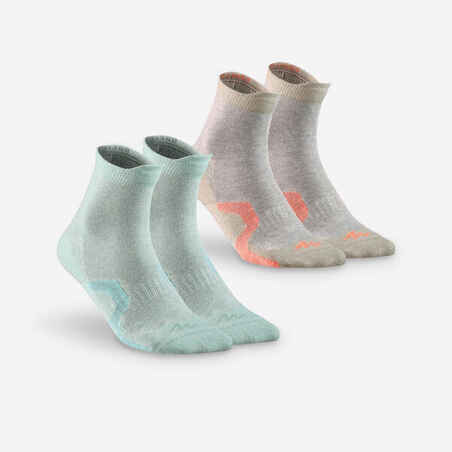 Calcetines de senderismo de caña alta menta y beige para niños Crossocks x2